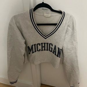 Champion University of Michigan cropped v neck sweatshirt, women’s S in grey